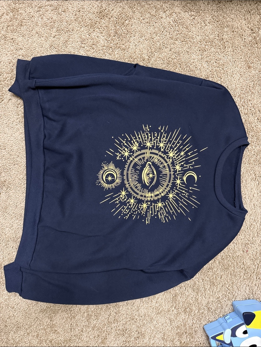 Navy Graphic Crewneck Sweatshirt with Gold Celestial Design
